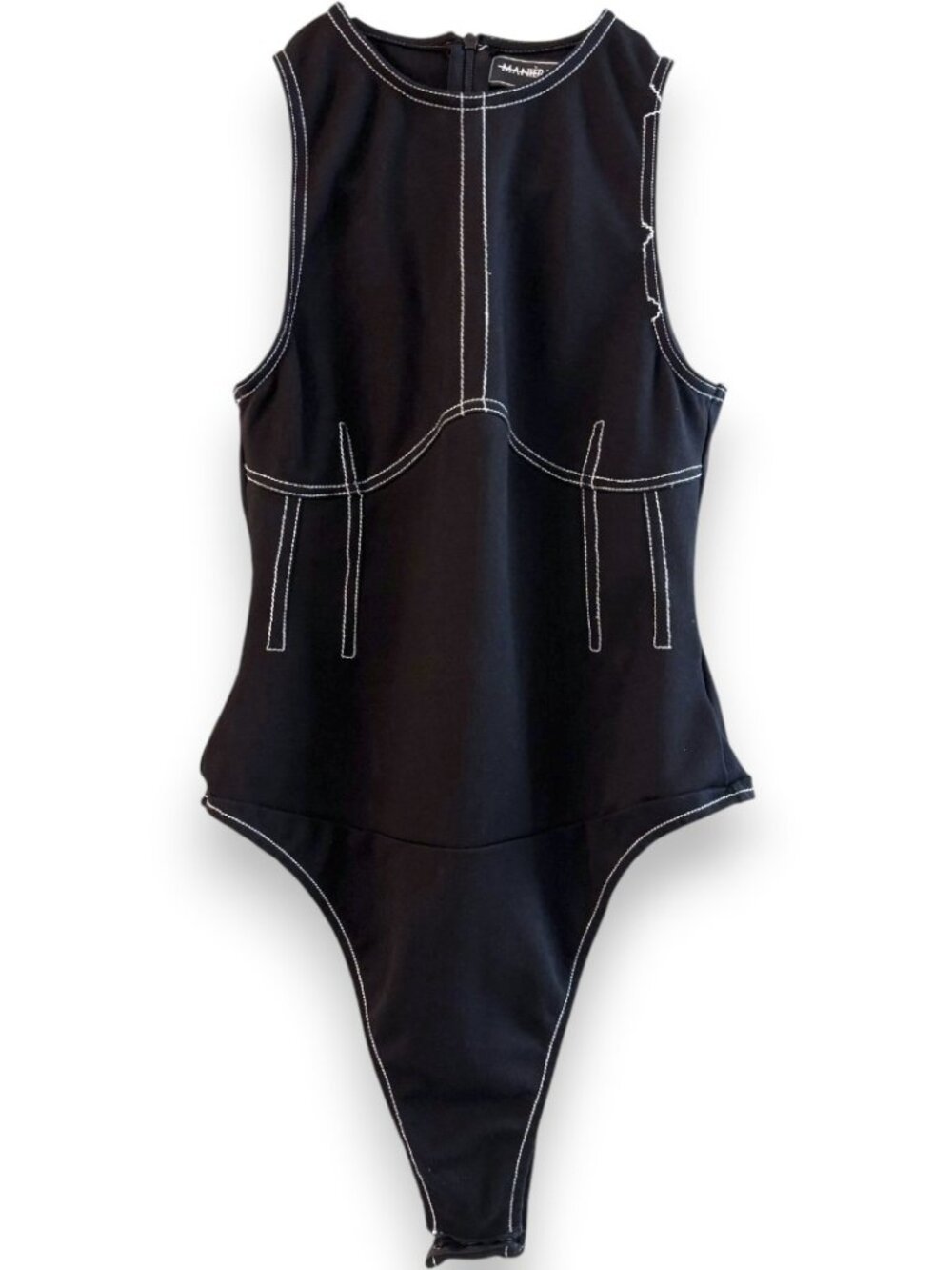 Maniere De Voir Black White Contrast Stitch Racer Bodysuit Corset Punk Medium 10